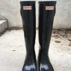 Hunter, boots, 9, womens, black, gloss